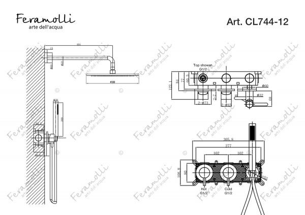 Душевой комплект Feramolli CL744-12 (30см.), хром Feramolli