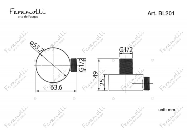 Подключение для шланга Feramolli BL201, черный матовый Feramolli