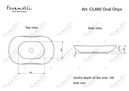 Раковина накладная Feramolli CL680 Oval Onyx, черный Feramolli