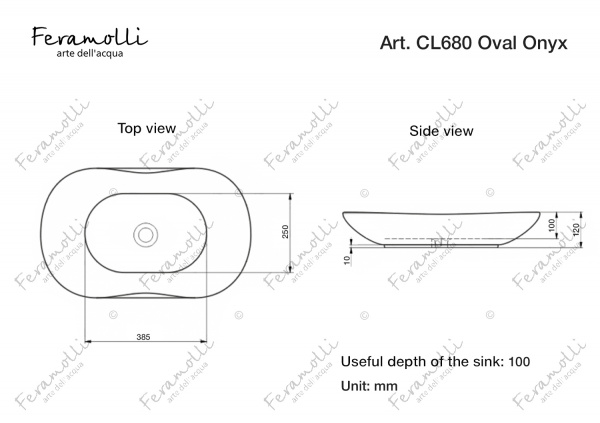 Раковина накладная Feramolli CL680 Oval Onyx, черный Feramolli
