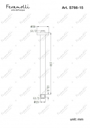 Потолочный кронштейн для душа 150мм  Feramolli Sole S766-15CN, никель Feramolli