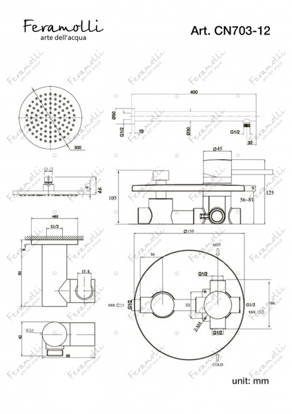 Душевой комплект Feramolli CN703-12 (30см.), никель Feramolli