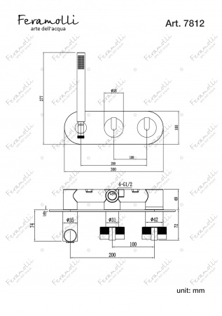 Термостатический смеситель скрытого монтажа для ванны/душа на 2 потока Feramolli BO7812, белый Feramolli
