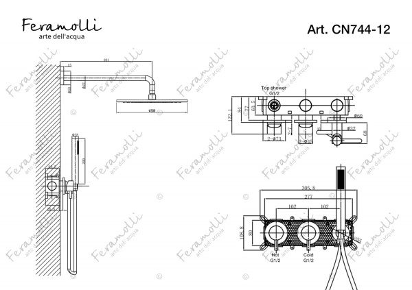 Душевой комплект Feramolli CN744-12 (30см.), серый никель Feramolli