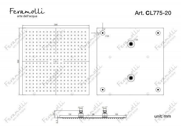 Верхний душ Feramolli CL775-20 (500мм.), хром Feramolli