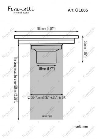 Трап для душа 10x10cm Feramolli GL065, золото Feramolli