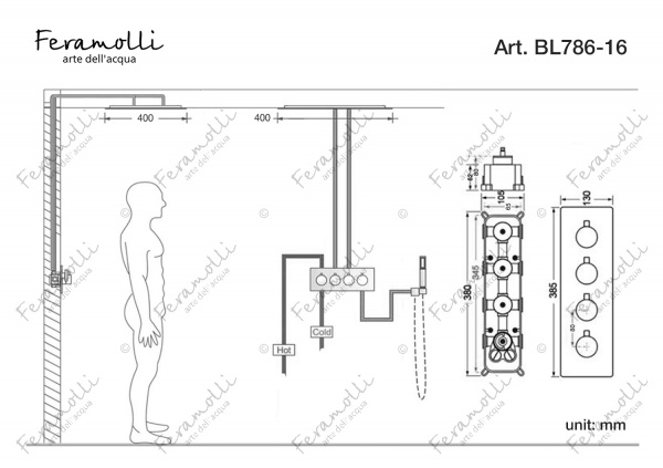 Черный душевой комплект с термостатом Feramolli BL786-16 (400мм.), черный Feramolli