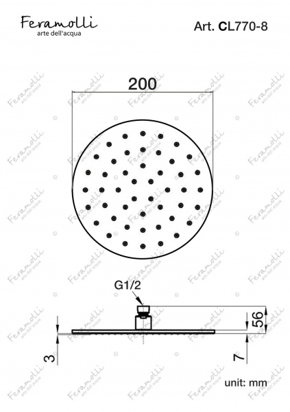 Верхний душ Feramolli CL770-8 (200мм.), хром Feramolli