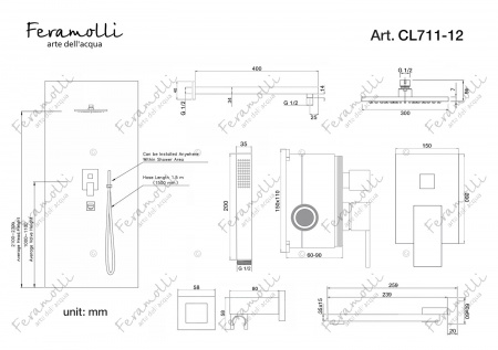 Душевой комплект Feramolli Cubo CL711-12 (30см.), хром Feramolli