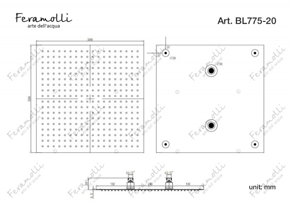 Верхний душ Feramolli BL775-20 (500мм.), черный Feramolli