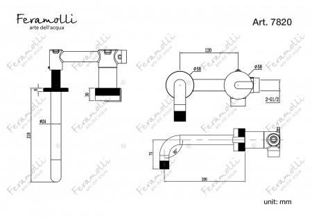 Смеситель для раковины встраиваемый Feramolli CS7820, серый никель Feramolli