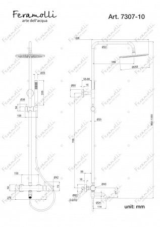 Душевая система с изливом для ванны Feramolli Ele ORS7307-10, медь Feramolli
