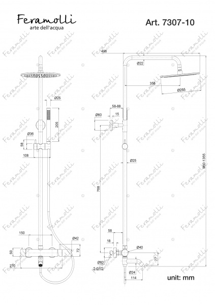 Душевая система с изливом для ванны Feramolli Ele ORS7307-10, медь Feramolli