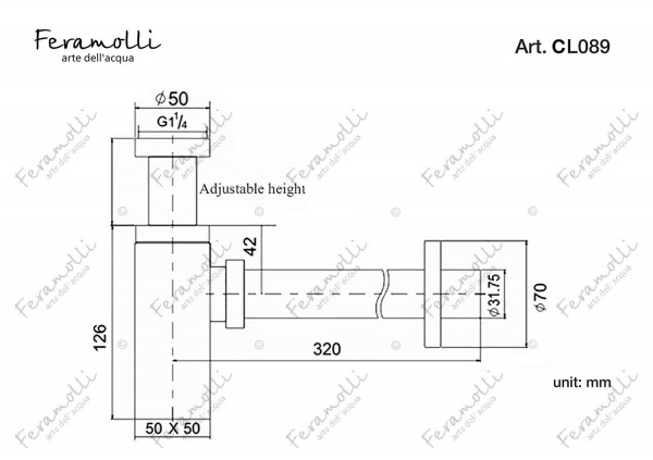 Квадратный сифон для раковины Feramolli CL089, хром Feramolli