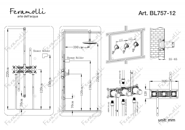 Душевой комплект Feramolli BL757-12 (30см.), черный Feramolli