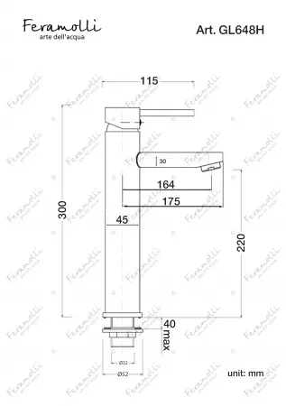 Смеситель для раковины Feramolli GL648H, золото Feramolli