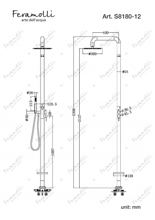 Напольная душевая колонна Feramolli Sole S8180CN-12, никель Feramolli