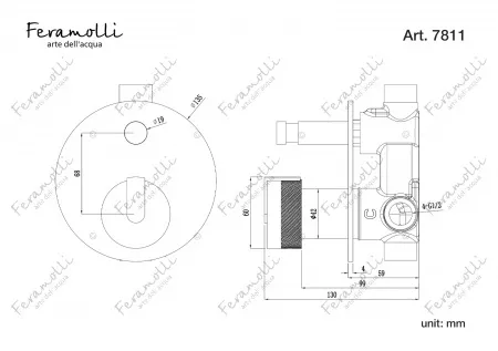 Смеситель скрытого монтажа для ванны/душа на 2 потока Feramolli CS7811, серый никель Feramolli