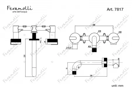 Смеситель для раковины встраиваемый Feramolli CS7817, никель Feramolli