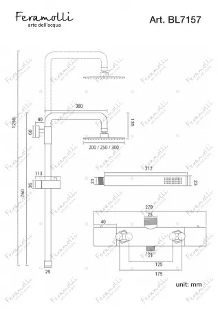 Душевая система с термостатом Feramolli BL7157-10, черный Feramolli