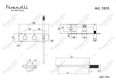 Термостатический смеситель для ванны/душа скрытого монтажа Feramolli Inox ORS1915, медь Feramolli