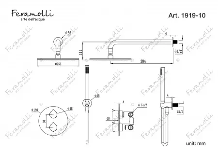 Термостатический комплект для душа скрытого монтажа Feramolli Inox NS1919-10, графит Feramolli