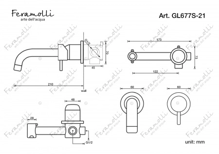 Комплект для ванны и душа Feramolli GL744-12+GL677S-21, золото Feramolli