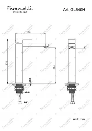 Смеситель для отдельностоящей раковины Feramolli Cubo GL640H, золото Feramolli
