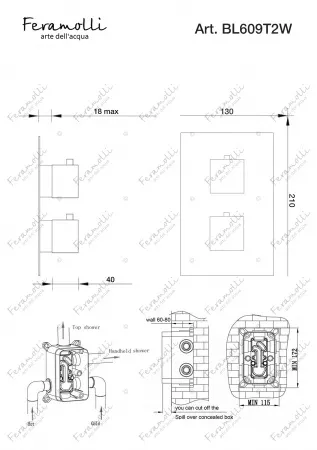 Термостатический смеситель скрытого монтажа на 2 потока Feramolli BL609T2W, черный Feramolli